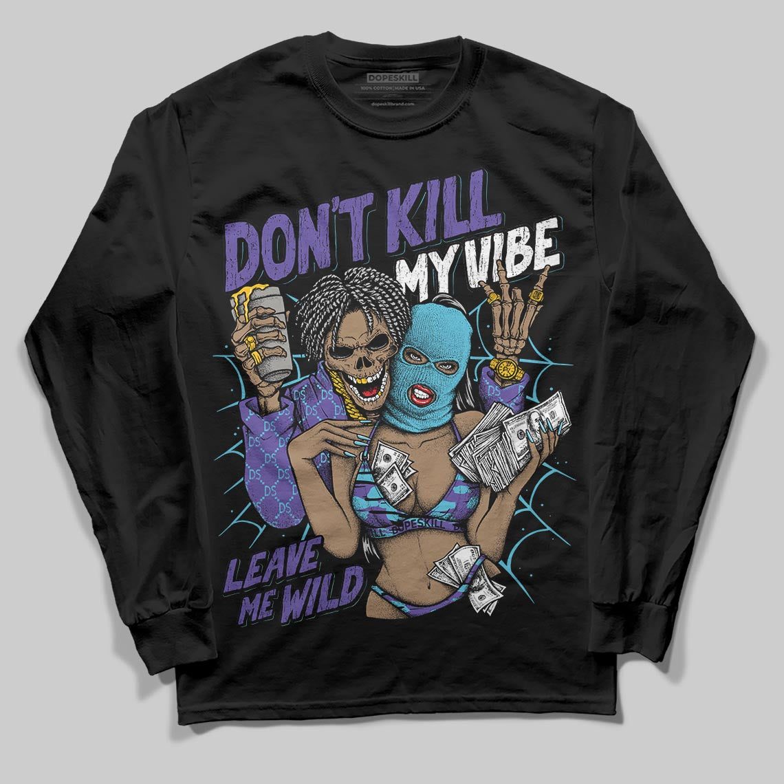 Jordan 8 Retro 'Aqua' 2025 DopeSkill Long Sleeve T-Shirt Don't Kill My Vibe Graphic Streetwear - Black