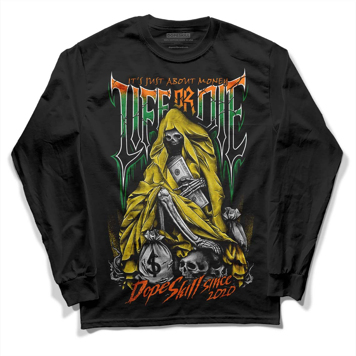 Dunk Low Reverse Brazil DopeSkill Long Sleeve T-Shirt Life or Die Graphic Streetwear - Black