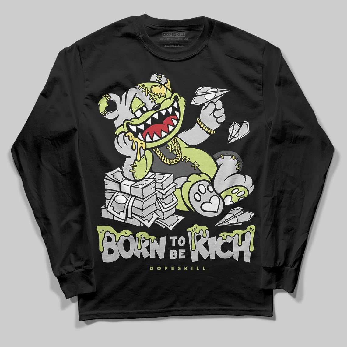 Jordan 4 GS “Light Lemon Twist” DopeSkill Long Sleeve T-Shirt Born To Be Rich Graphic Streetwear - black