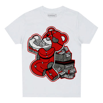 Fire Red 3s DopeSkill Toddler Kids T-shirt Bear Steals Sneaker Graphic