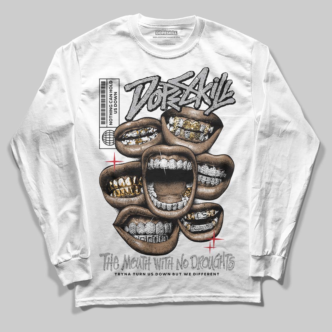 Jordan 4 OG “White Cement” DopeSkill Long Sleeve T-Shirt The Mouth With No Droughts Graphic Streetwear - White