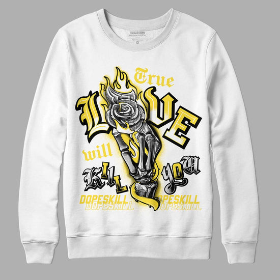 Jordan 11 Low 'Yellow Snakeskin' DopeSkill Sweatshirt True Love Will Kill You Graphic Streetwear - White