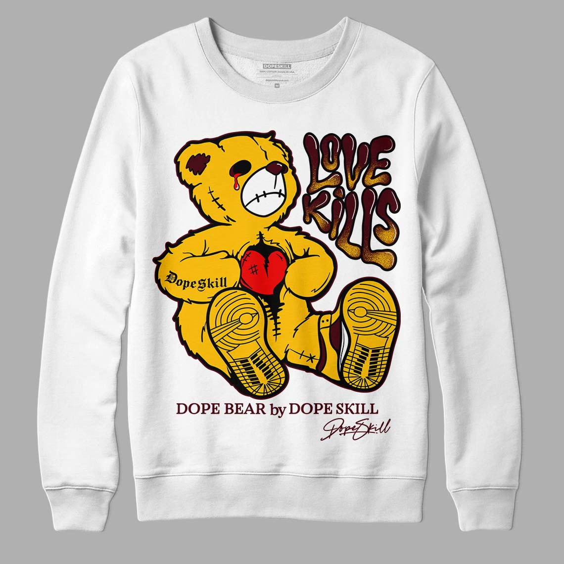 Dunk Yellow Bordeaux DopeSkill Sweatshirt Love Kills Graphic Streetwear - White