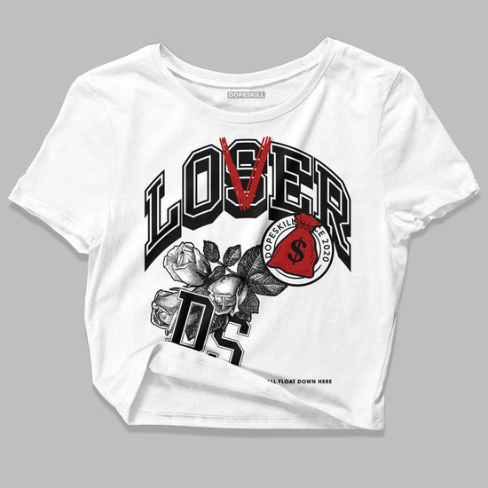 Jordan 14 "Black/White" DopeSkill Women's Crop Top Loser Lover Graphic Streetwear - White