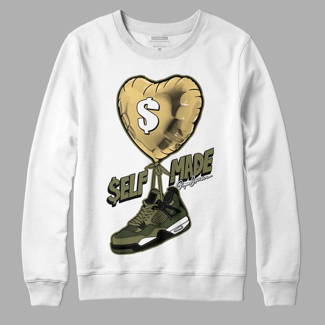 Jordan 4 Retro SE Craft Medium Olive DopeSkill Sweatshirt Self Made Graphic Streetwear - White 