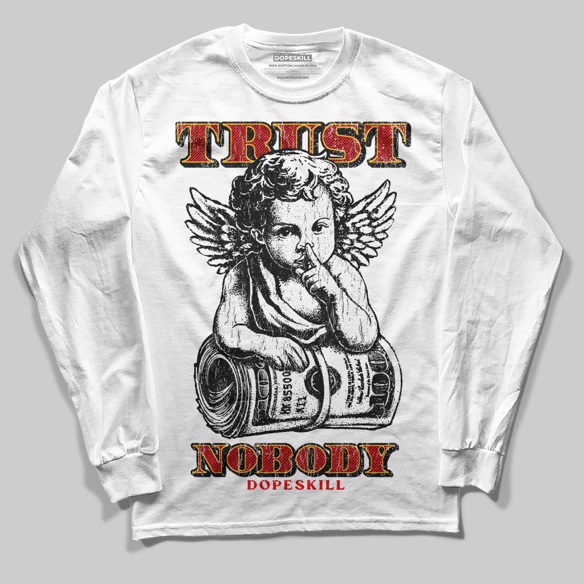 Red Sneakers DopeSkill Long Sleeve T-Shirt Trust Nobody Graphic Streetwear - White