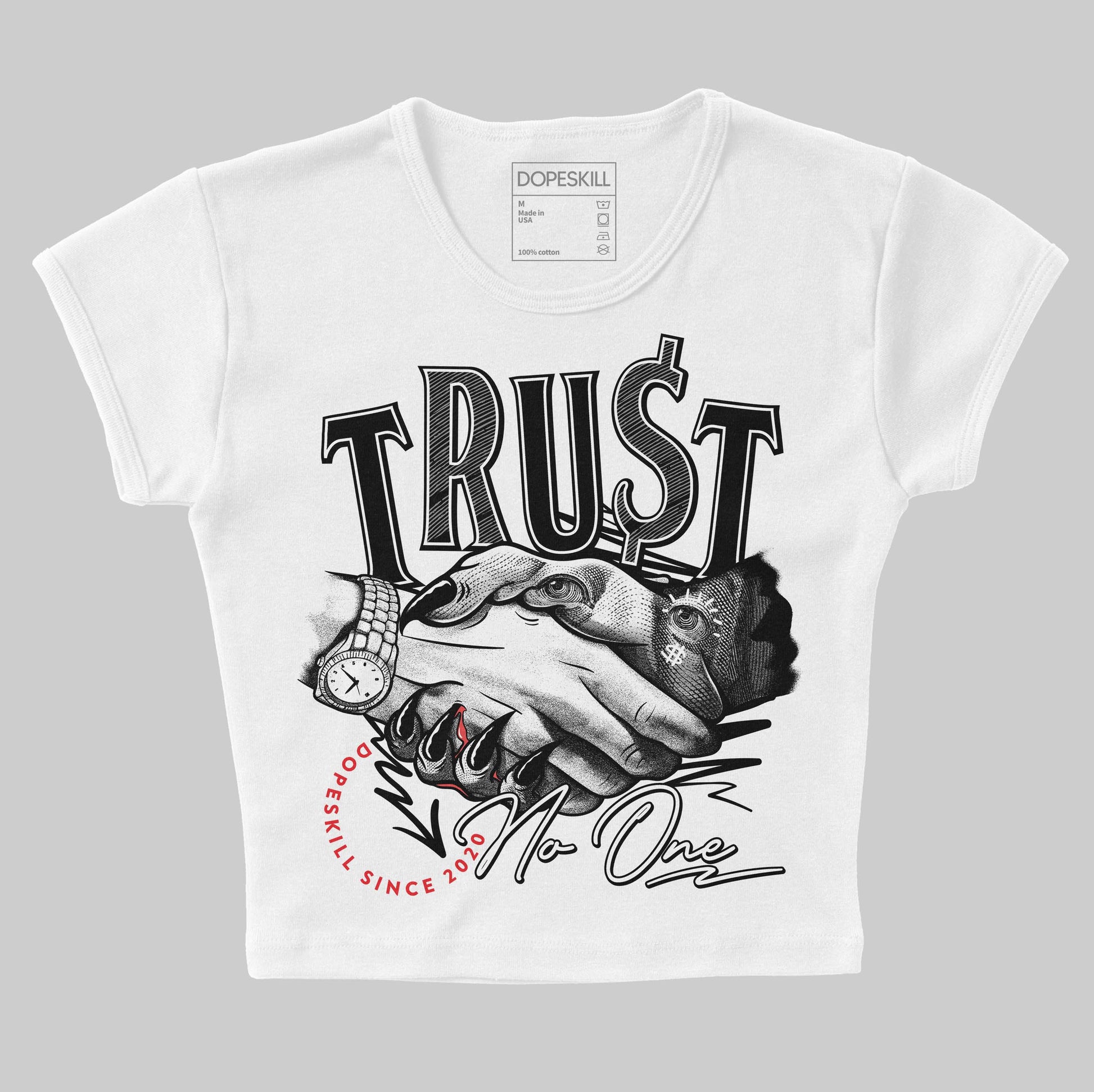 Jordan 4 “White Thunder” DopeSkill Women's Crop Top Trust No One Graphic Streetwear - White