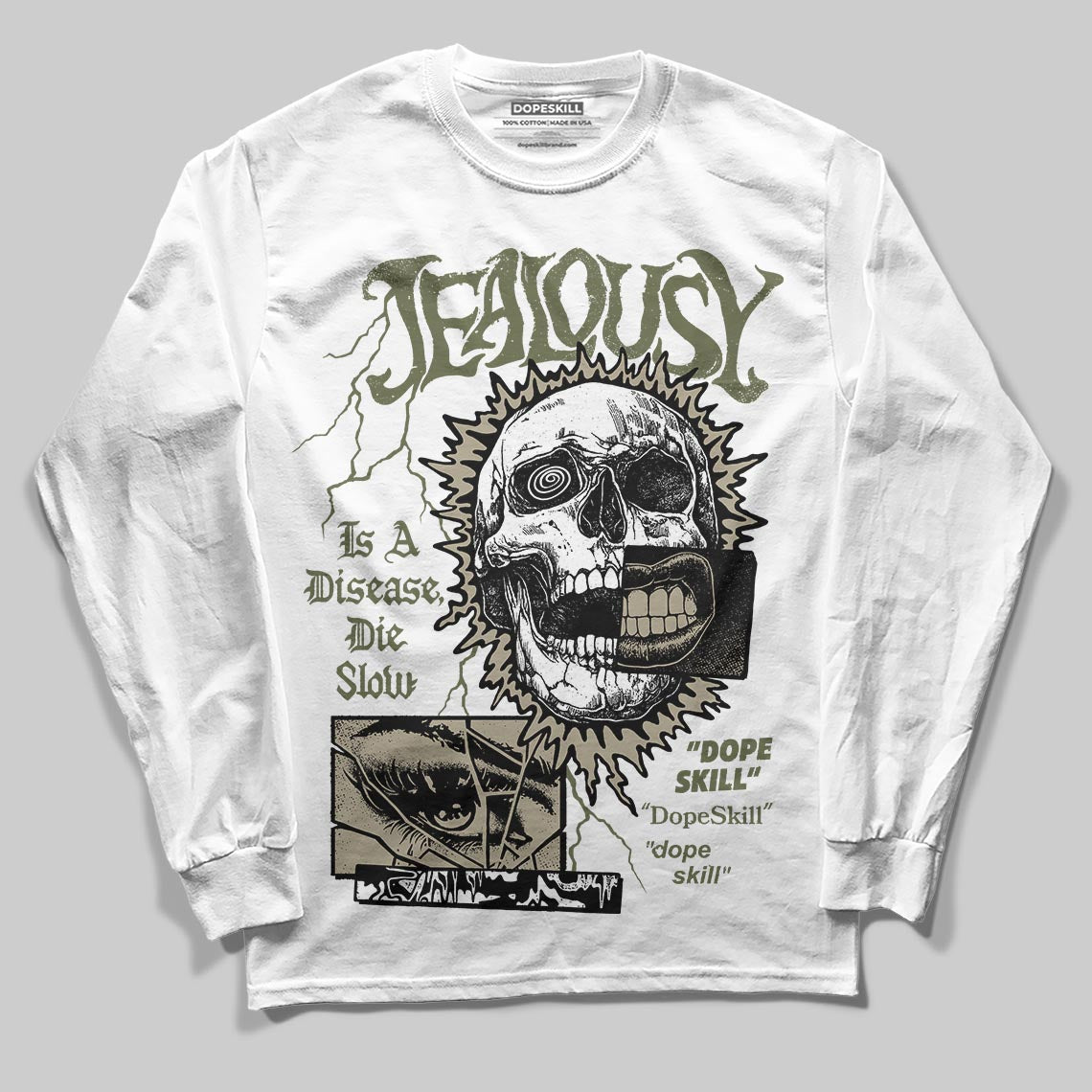 Olive Sneakers DopeSkill Long Sleeve T-Shirt Jealousy Graphic Streetwear - White