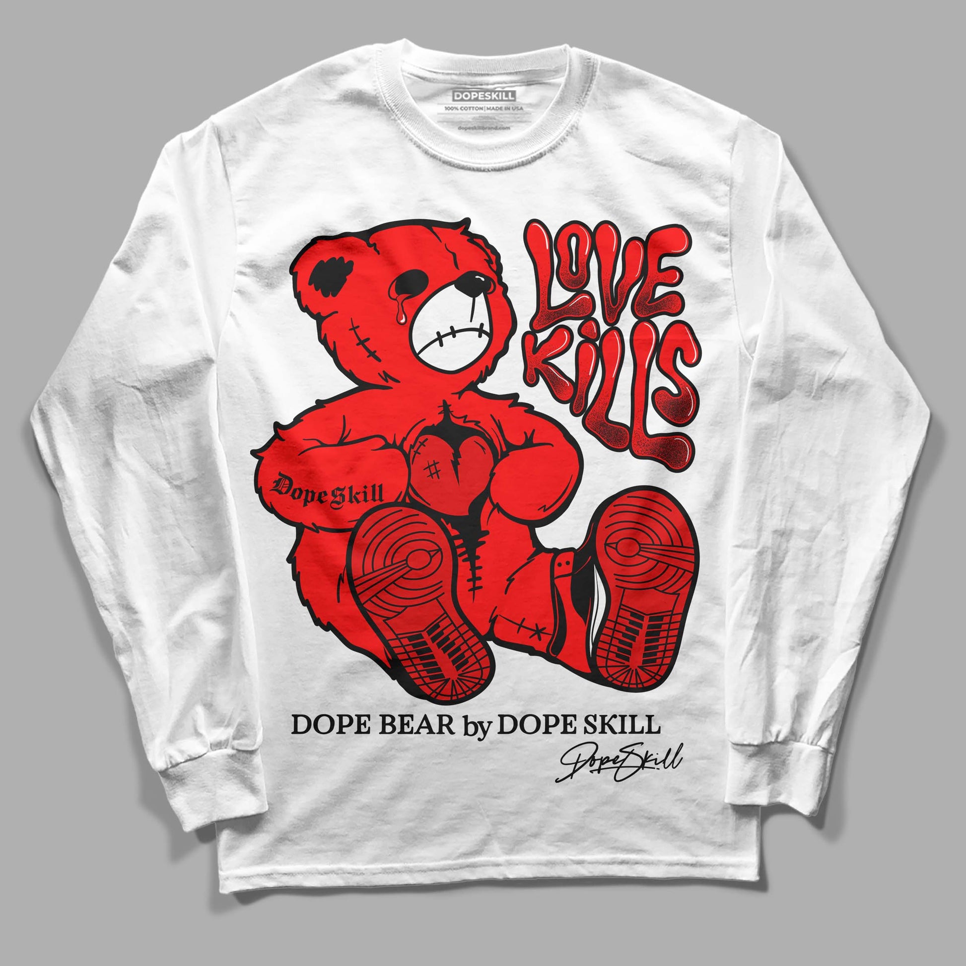 Jordan 1 Retro High OG "Satin Bred" DopeSkill Long Sleeve T-Shirt Love Kills Graphic Streetwear - White 