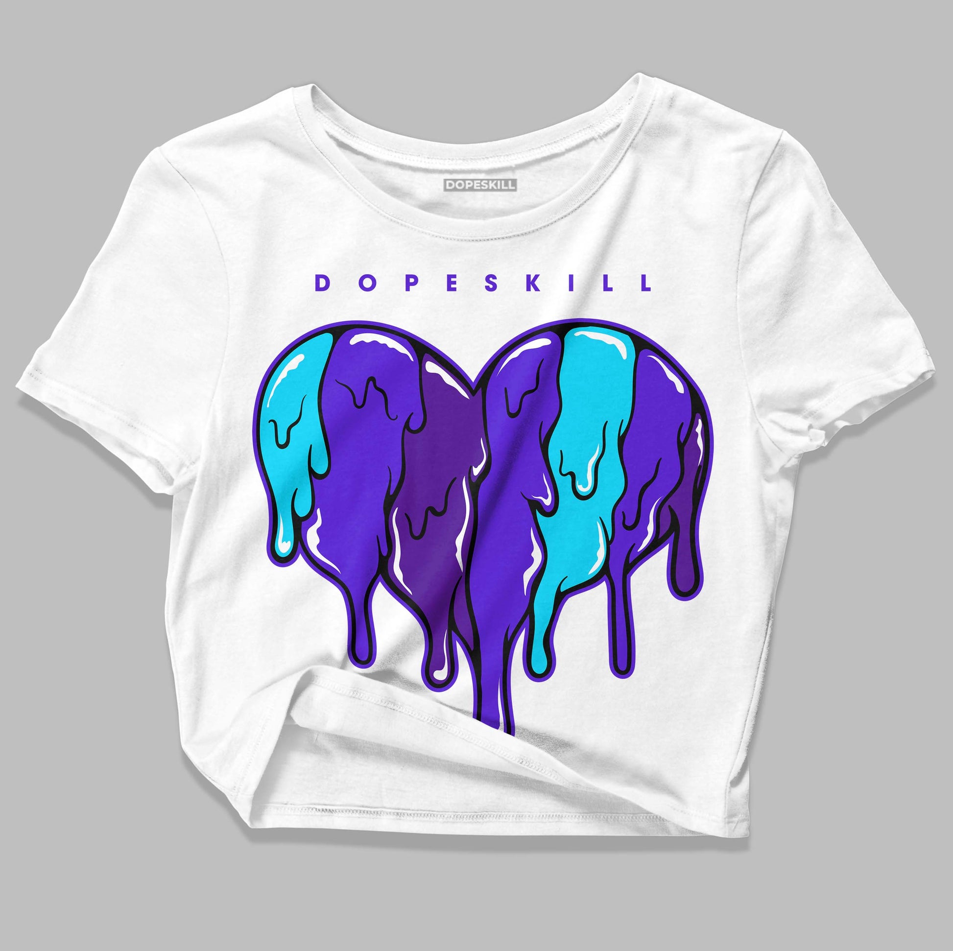 Jordan 6 "Aqua" DopeSkill Women's Crop Top Slime Drip Heart Graphic Streetwear - White 