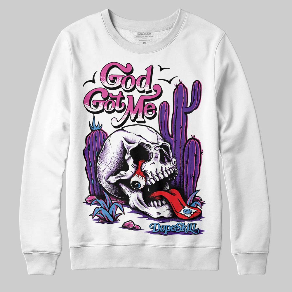 PURPLE Sneakers DopeSkill Sweatshirt God Got Me Graphic Streetwear - White