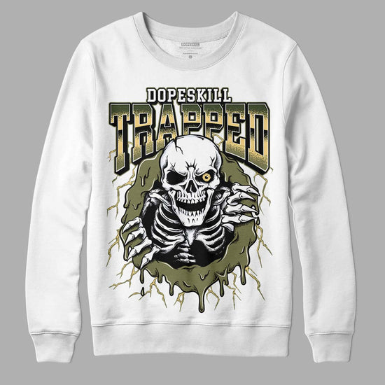 Jordan 4 Retro SE Craft Medium Olive DopeSkill Sweatshirt Trapped Halloween Graphic Streetwear - White