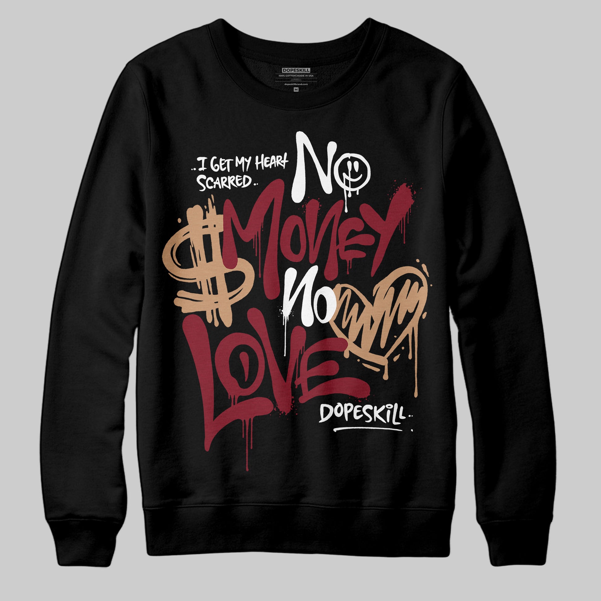 Adidas SAMBA OG ‘Collegiate Burgundy’ DopeSkill Sweatshirt No Money No Love Typo Graphic Streetwear - Black