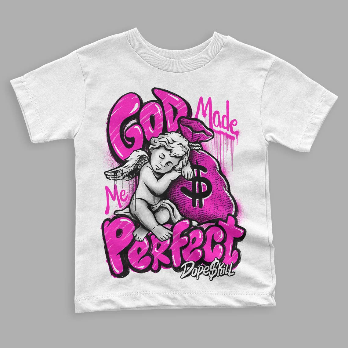 Dunk Low GS “Active Fuchsia” DopeSkill Toddler Kids T-shirt God Made Me Perfect Graphic Streetwear - White