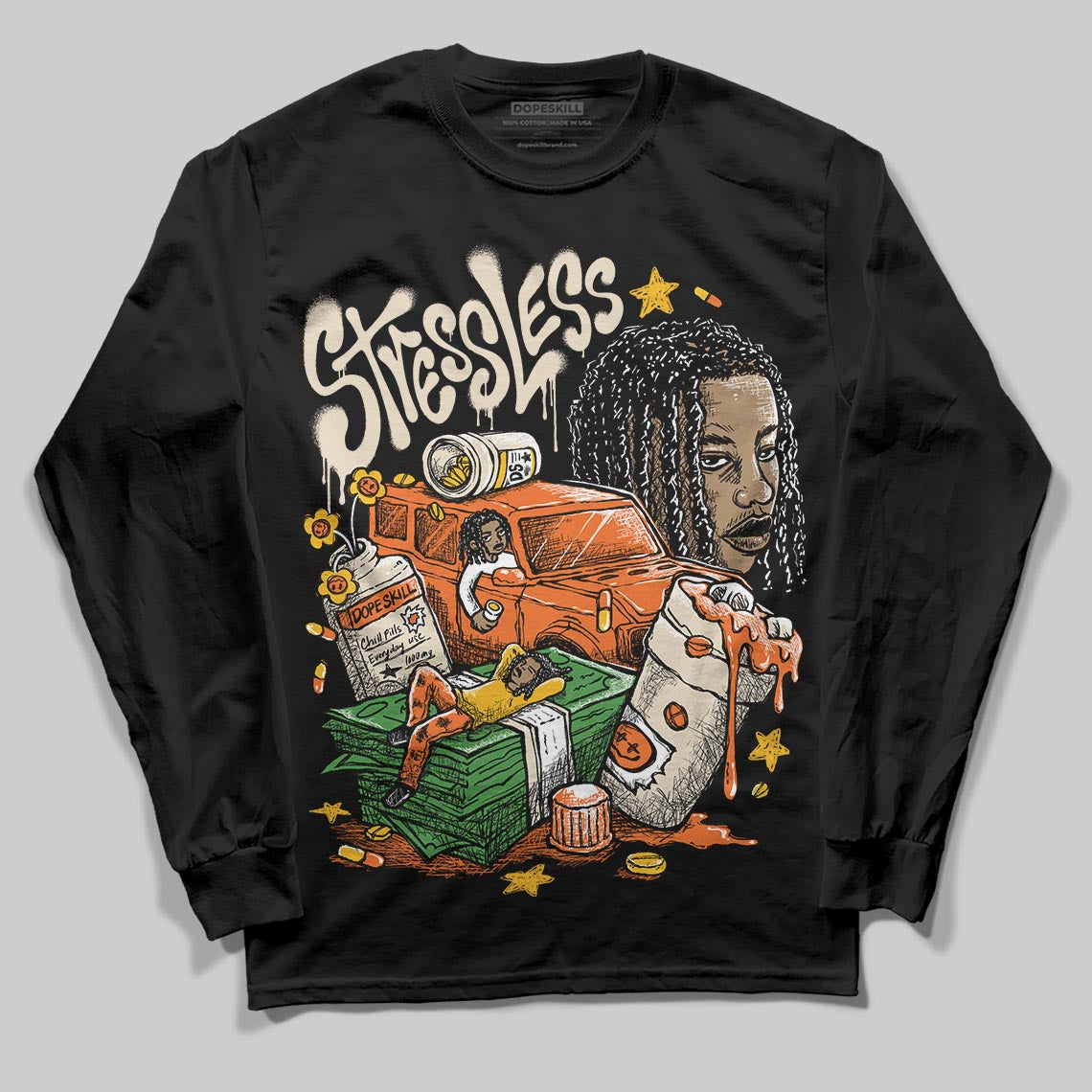 Jordan 3 “Starfish” DopeSkill Long Sleeve T-Shirt Stressless Graphic Streetwear - Black