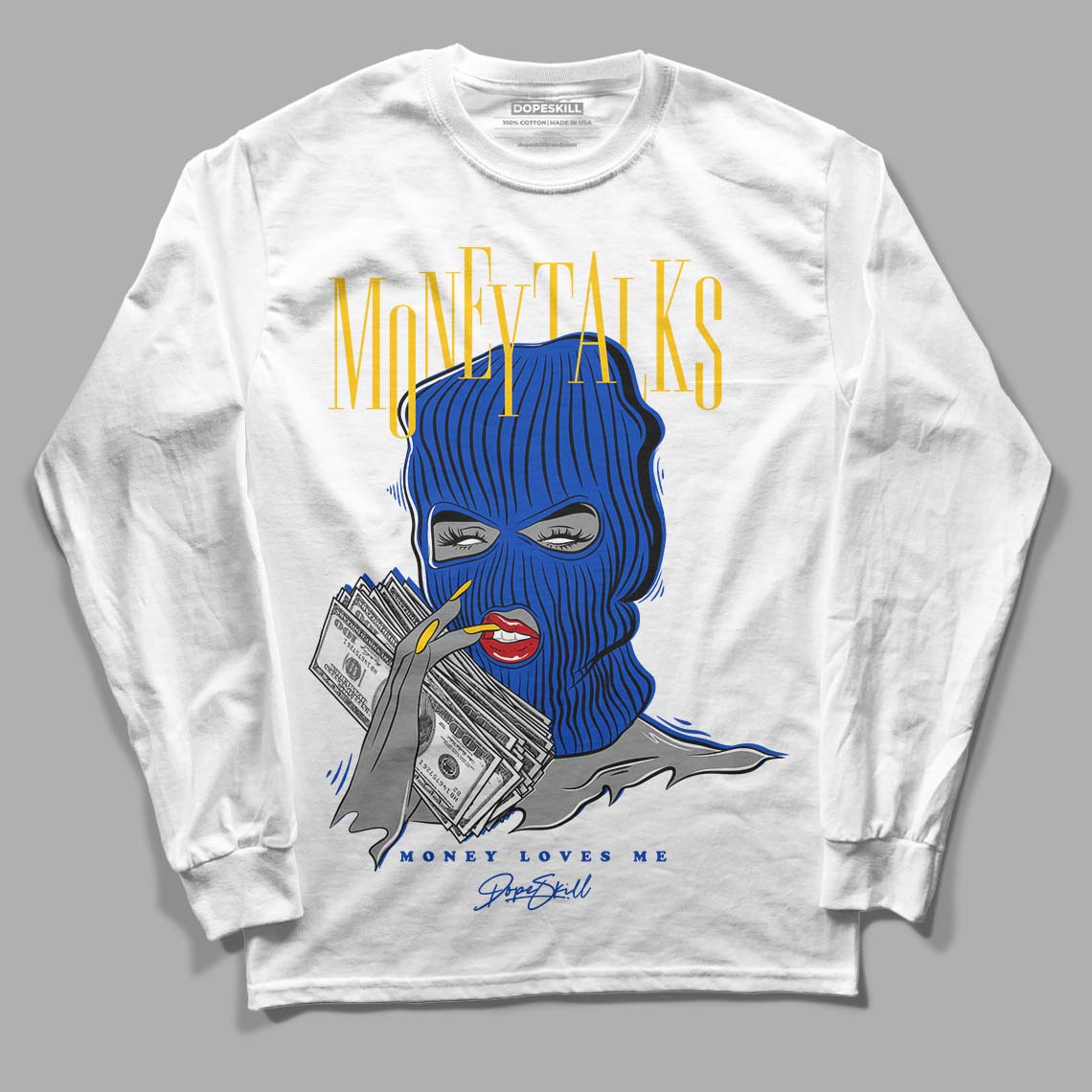 Jordan 14 “Laney” DopeSkill Long Sleeve T-Shirt Money Talks Graphic Streetwear - White