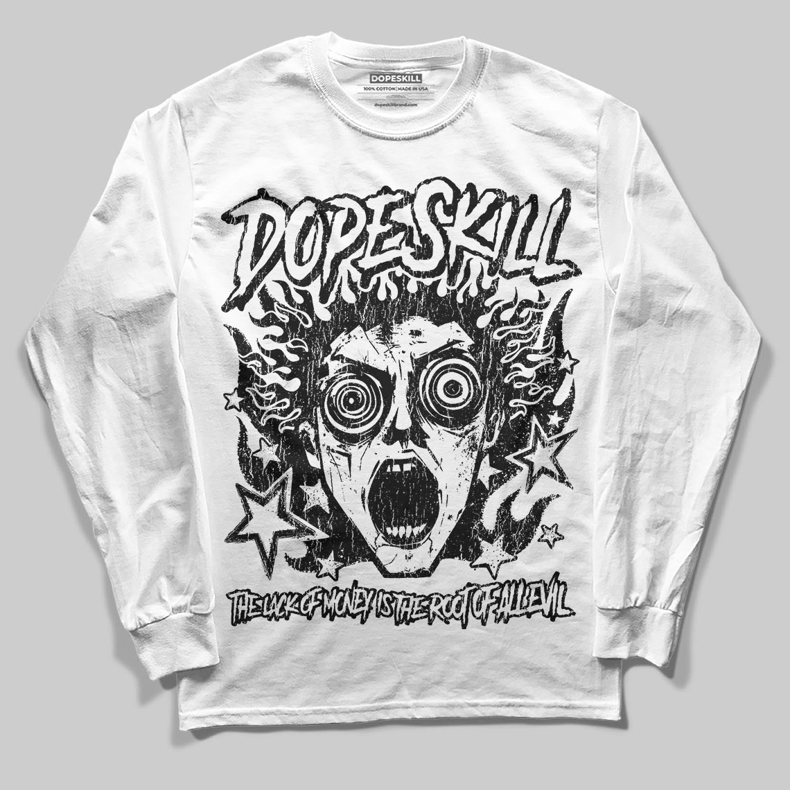 Black and White Sneakers DopeSkill Long Sleeve T-Shirt Root of Evil Graphic Streetwear - White