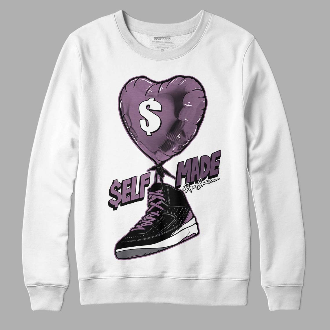 Jordan 2 “Mauve/Off-Noir” DopeSkill Sweatshirt Self Made Graphic Streetwear - White 