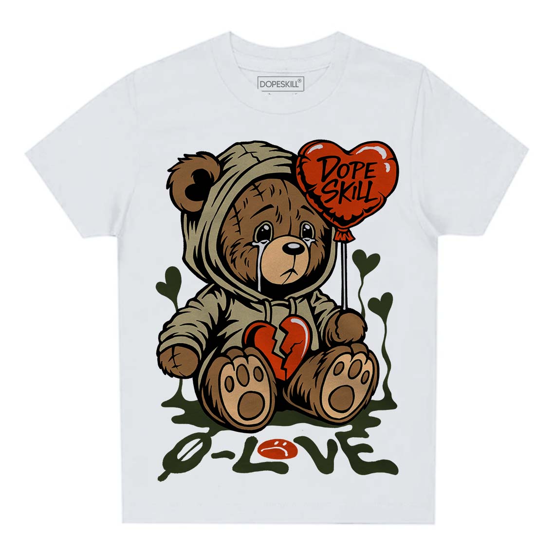 Olive Sneakers DopeSkill Toddler Kids T-shirt Broken Bear Graphic Streetwear - White