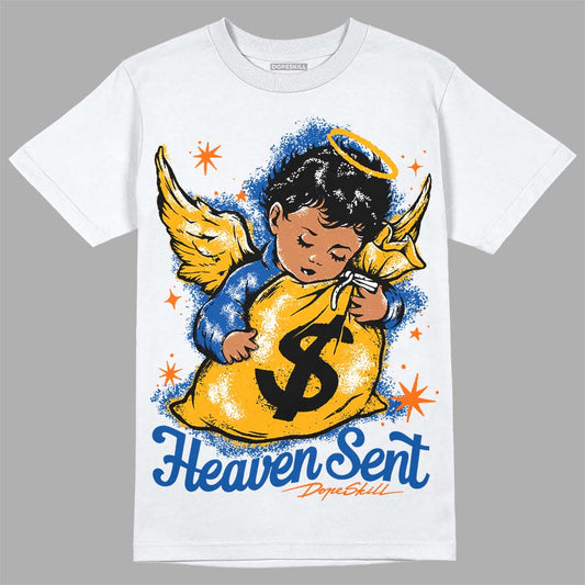Dunk Blue Jay and University Gold DopeSkill T-Shirt Heaven Sent Graphic Streetwear - White