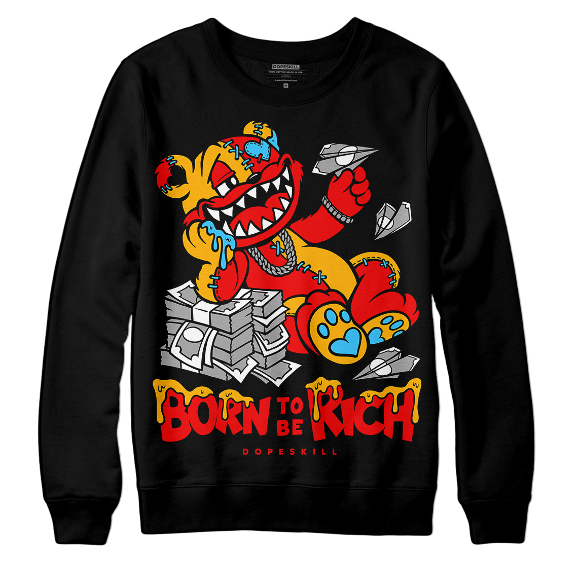 Red Sneakers DopeSkill Sweatshirt Born To Be Rich Graphic Streetwear - Black