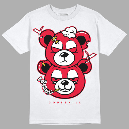 Jordan 1 Low Bred Toe DopeSkill T-Shirt New Double Bear Graphic Streetwear - White 