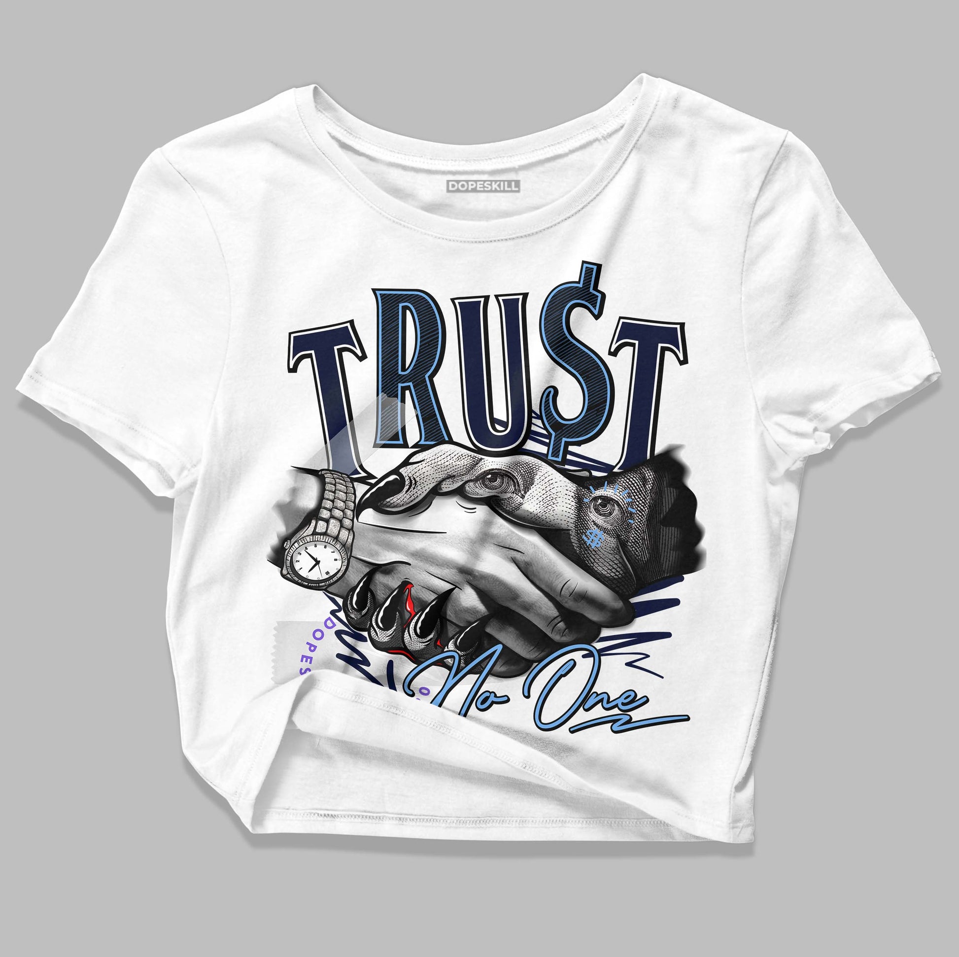 Jordan 5 SE “Georgetown” DopeSkill Women's Crop Top Trust No One Graphic Streetwear