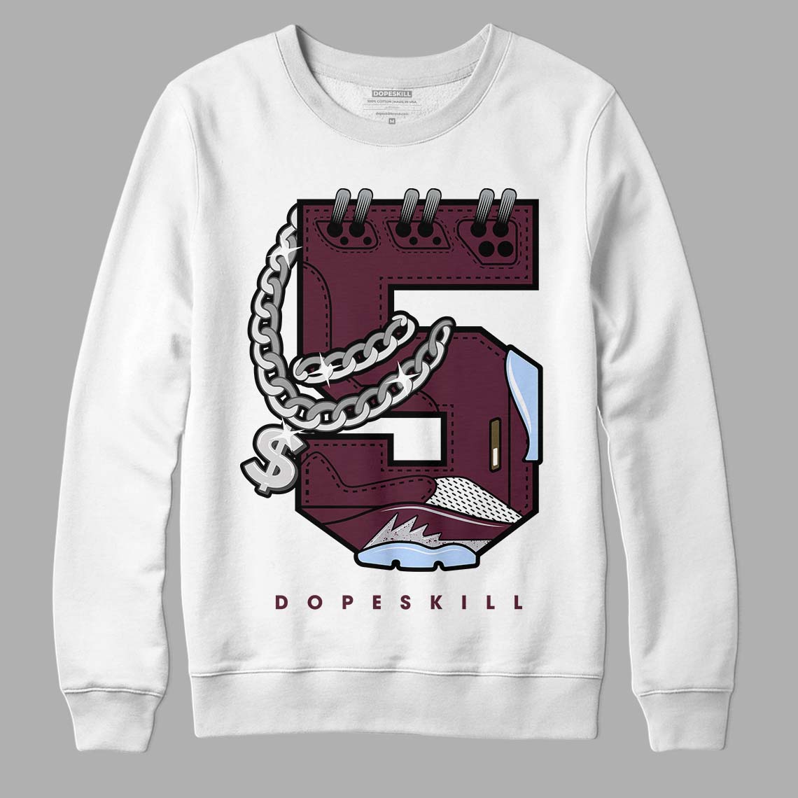 Jordan 5 Retro Burgundy (2023) DopeSkill Sweatshirt No.5 Graphic Streetwear - White