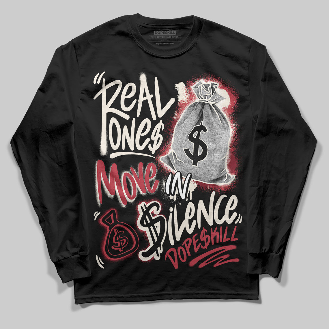 Jordan 4 “Sierra Red" DopeSkill Long Sleeve T-Shirt Real Ones Move In Silence Graphic Streetwear - Black