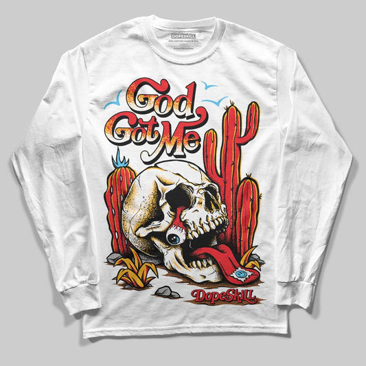 Red Sneakers DopeSkill Long Sleeve T-Shirt God Got Me Graphic Streetwear - White