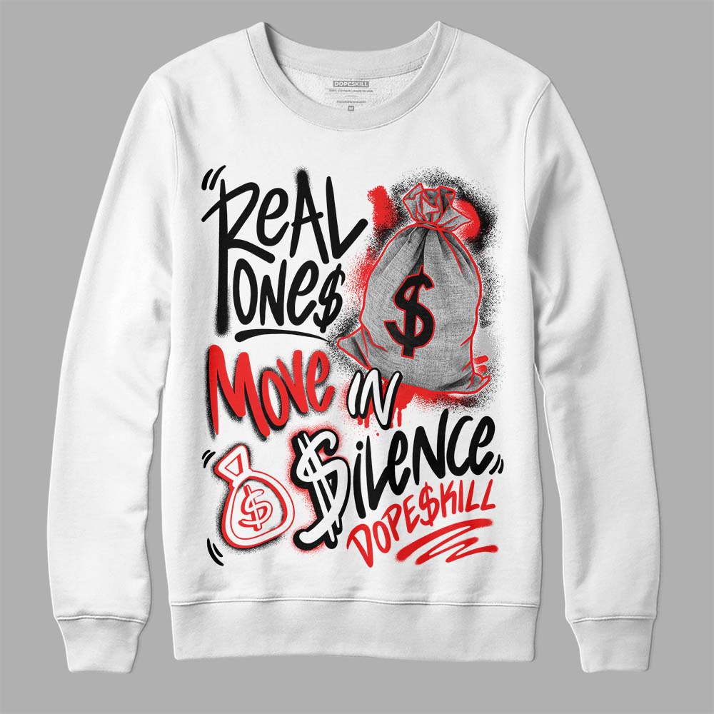 Jordan Spizike Low Bred DopeSkill Sweatshirt Real Ones Move In Silence Graphic Streetwear - White 