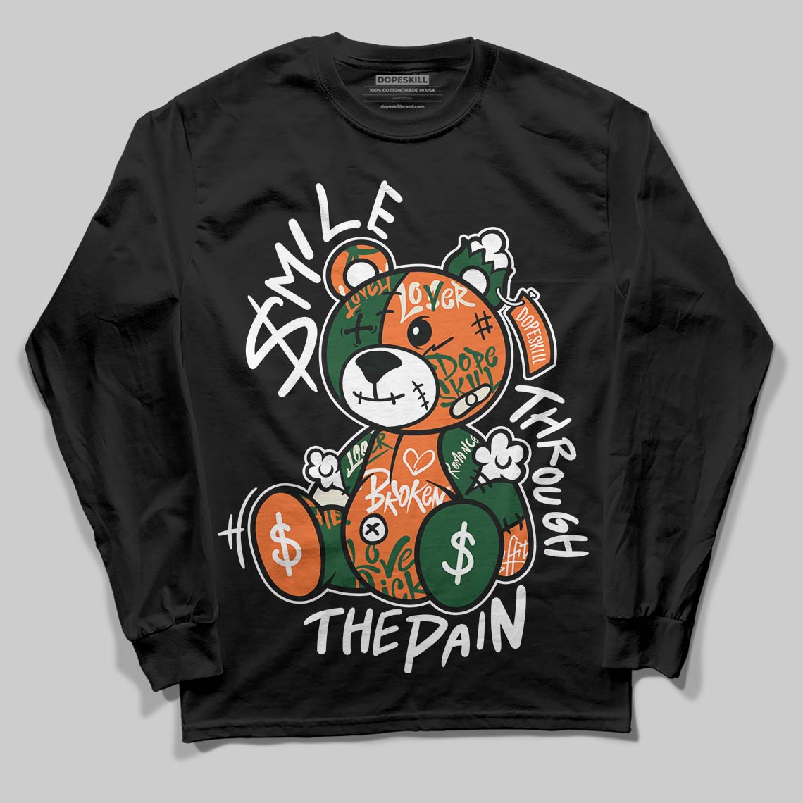 SoleFly x Air Jordan 3 “Fruits Of Our Labor” DopeSkill Long Sleeve T-Shirt Smile Through The Pain Graphic Streetwear - Black