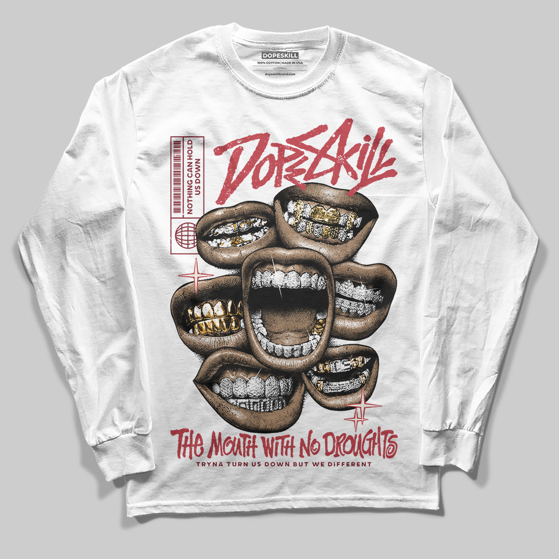 Jordan 4 “Sierra Red" DopeSkill Long Sleeve T-Shirt The Mouth With No Droughts Graphic Streetwear - White