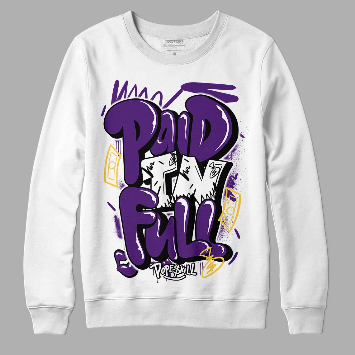 Jordan 12 “Field Purple” DopeSkill Sweatshirt New Paid In Full Graphic Streetwear - White