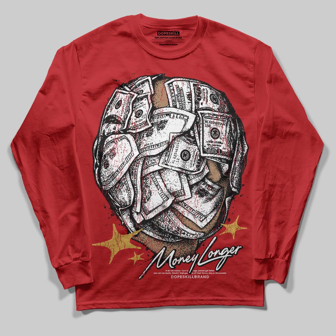 Red Sneakers DopeSkill Long Sleeve T-Shirt Money Longer Graphic Streetwear - Red