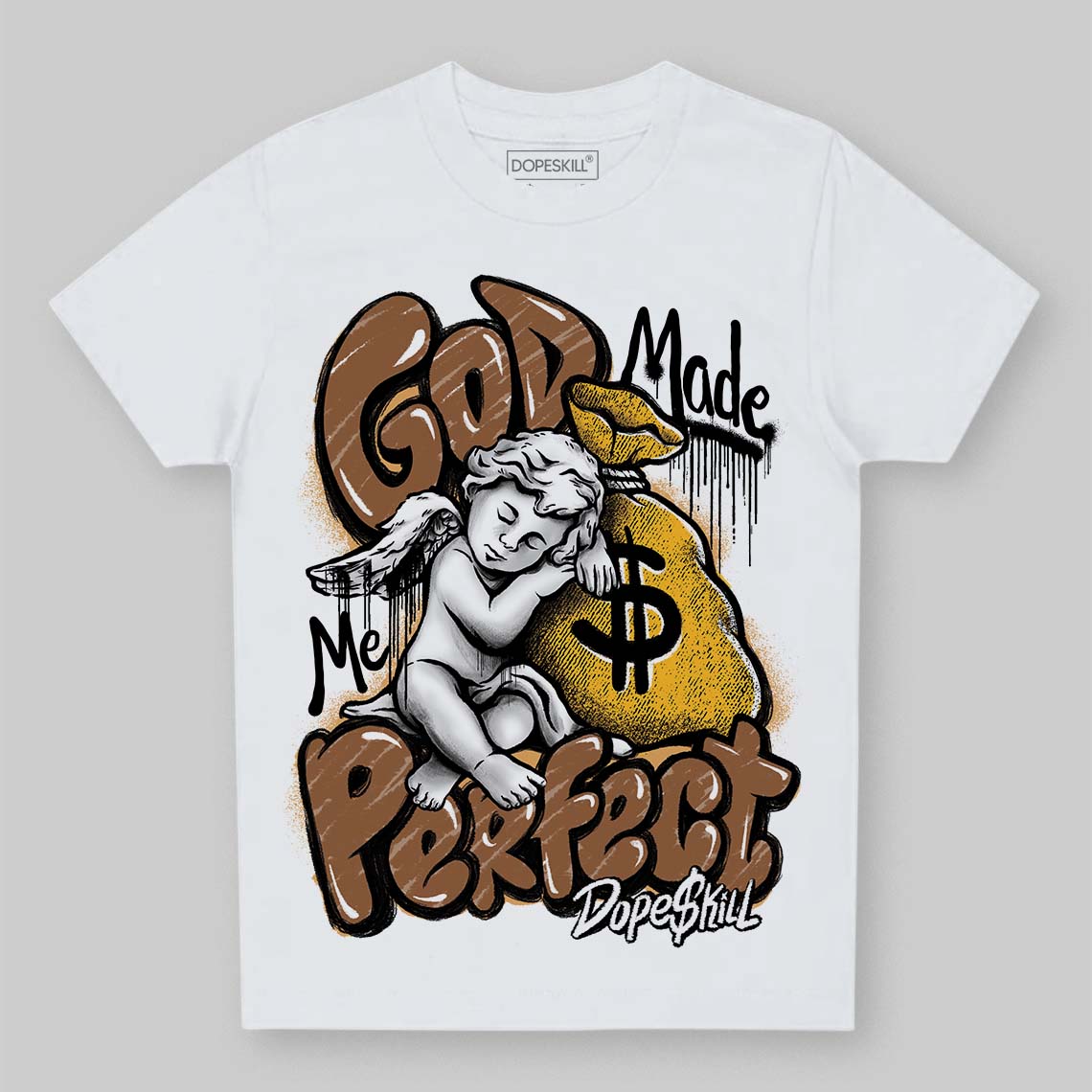 Jordan 1 High OG Black Metallic Gold DopeSkill Toddler Kids T-shirt God Made Me Perfect Graphic Streetwear - White 