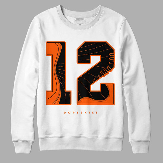 Jordan 12 Retro Brilliant Orange DopeSkill Sweatshirt No.12 Graphic Streetwear - White