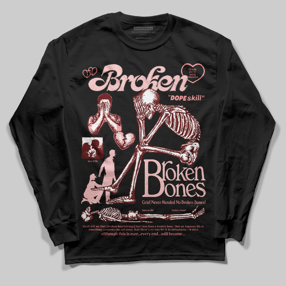 Jordan 3 Retro Valentine's Day Treat Yourself (2025) DopeSkill Long Sleeve T-Shirt Broken Bones Graphic Streetwear - Black