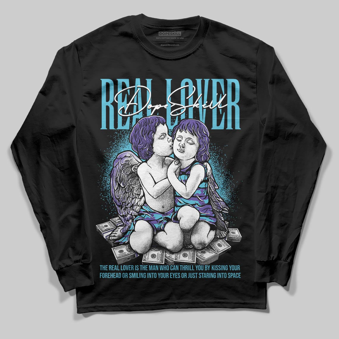 Jordan 8 Retro 'Aqua' 2025 DopeSkill Long Sleeve T-Shirt Real Lover Graphic Streetwear  Black