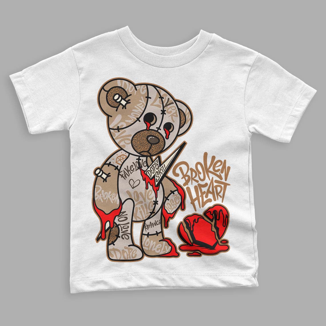 Jordan 3 Retro Palomino DopeSkill Toddler Kids T-shirt Broken Heart Graphic Streetwear - White