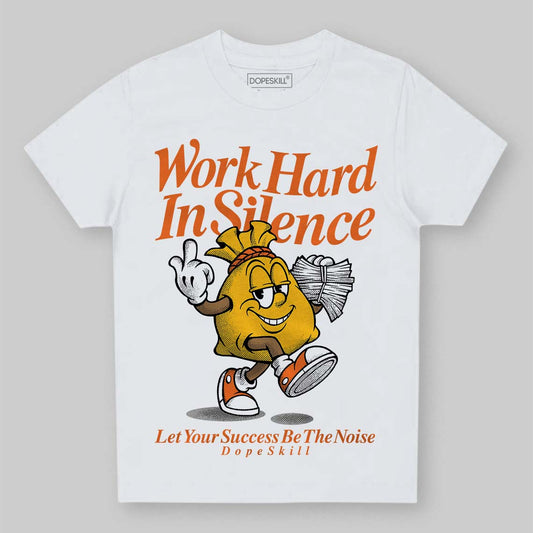Orange, Black and White Sneakers DopeSkill Toddler Kids T-shirt Work Hard In Silence Graphic Streetwear - White