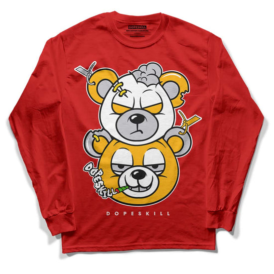 Red Sneakers DopeSkill Red Long Sleeve T-Shirt New Double Bear Graphic Streetwear