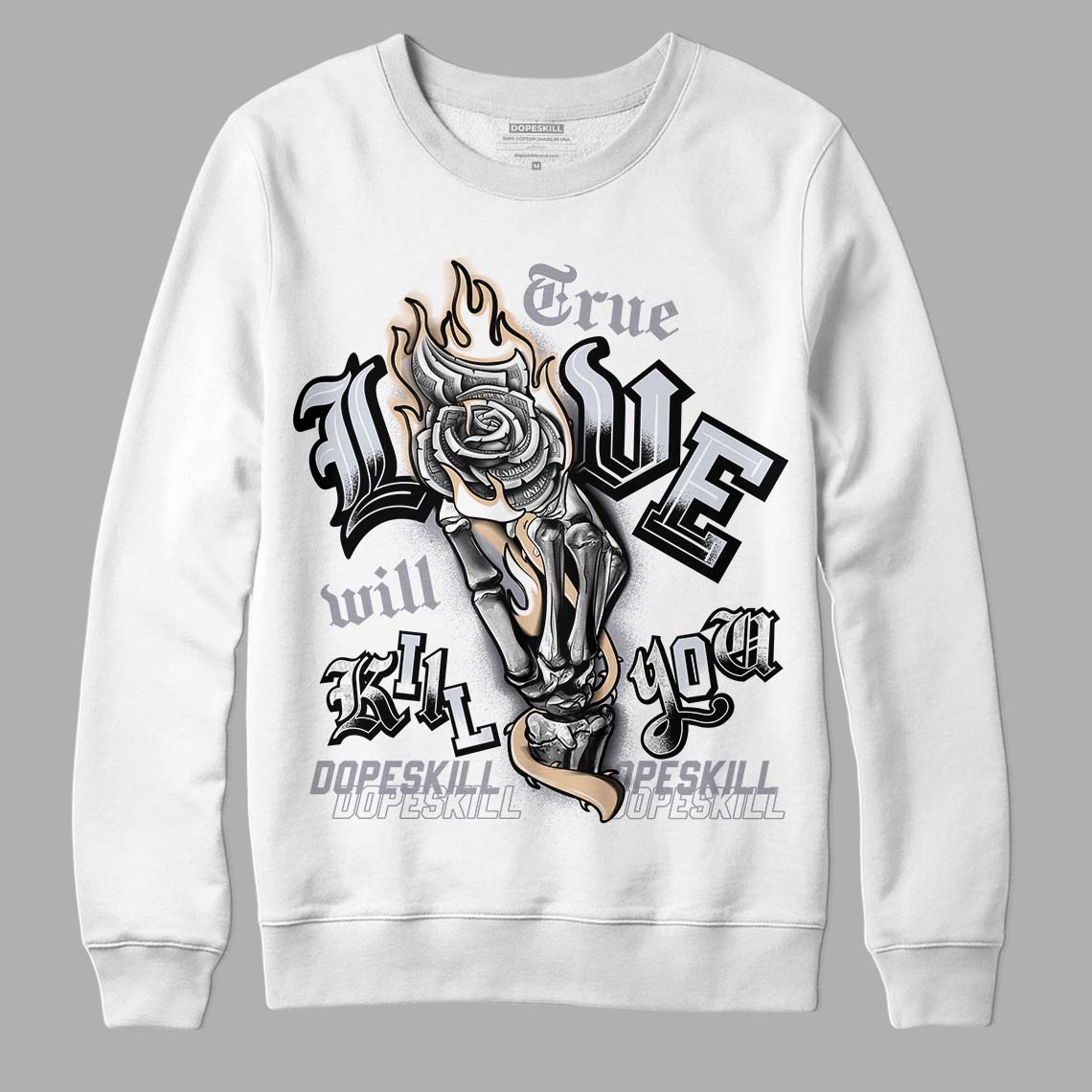 Jordan 4 Retro Frozen Moments DopeSkill Sweatshirt True Love Will Kill You Graphic Streetwear - White 