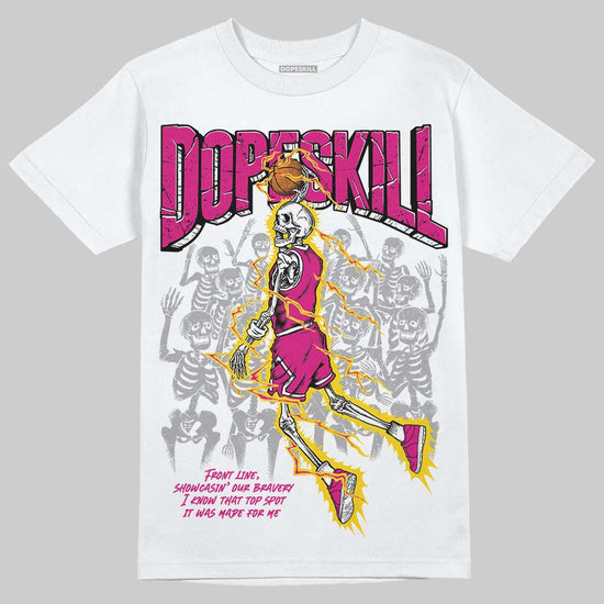 Rick Owens Pink Leather Low Sneakers DopeSkill T-Shirt Thunder Dunk Graphic Streetwear - White