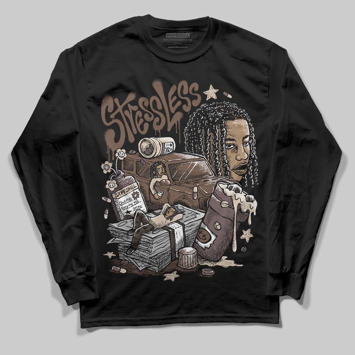 A Ma Maniére x Air Jordan 4 “Dark Mocha” DopeSkill Long Sleeve T-Shirt Stressless Graphic Streetwear - Black