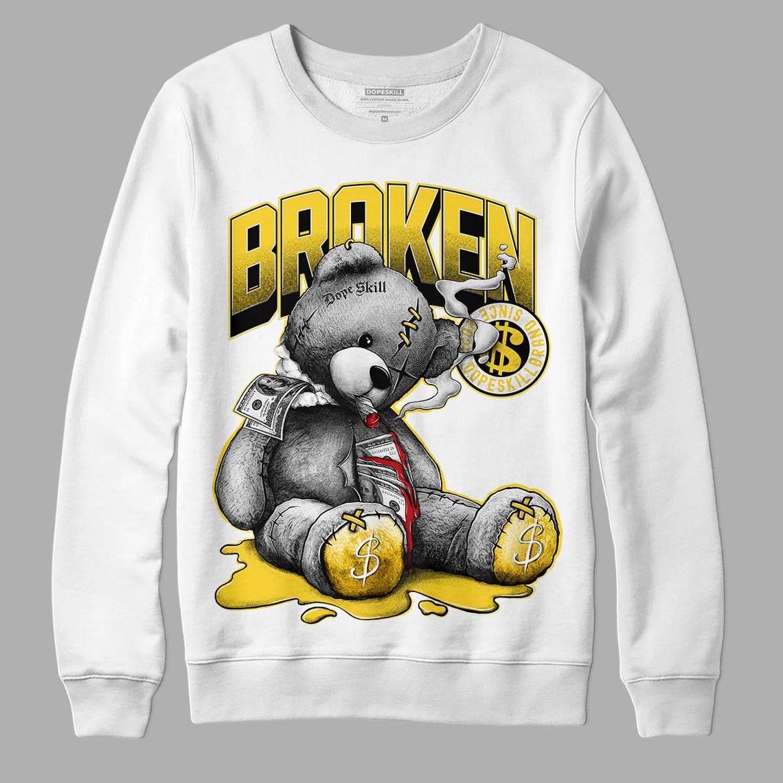 Jordan 4 Tour Yellow Thunder DopeSkill Sweatshirt Sick Bear Graphic Streetwear - White