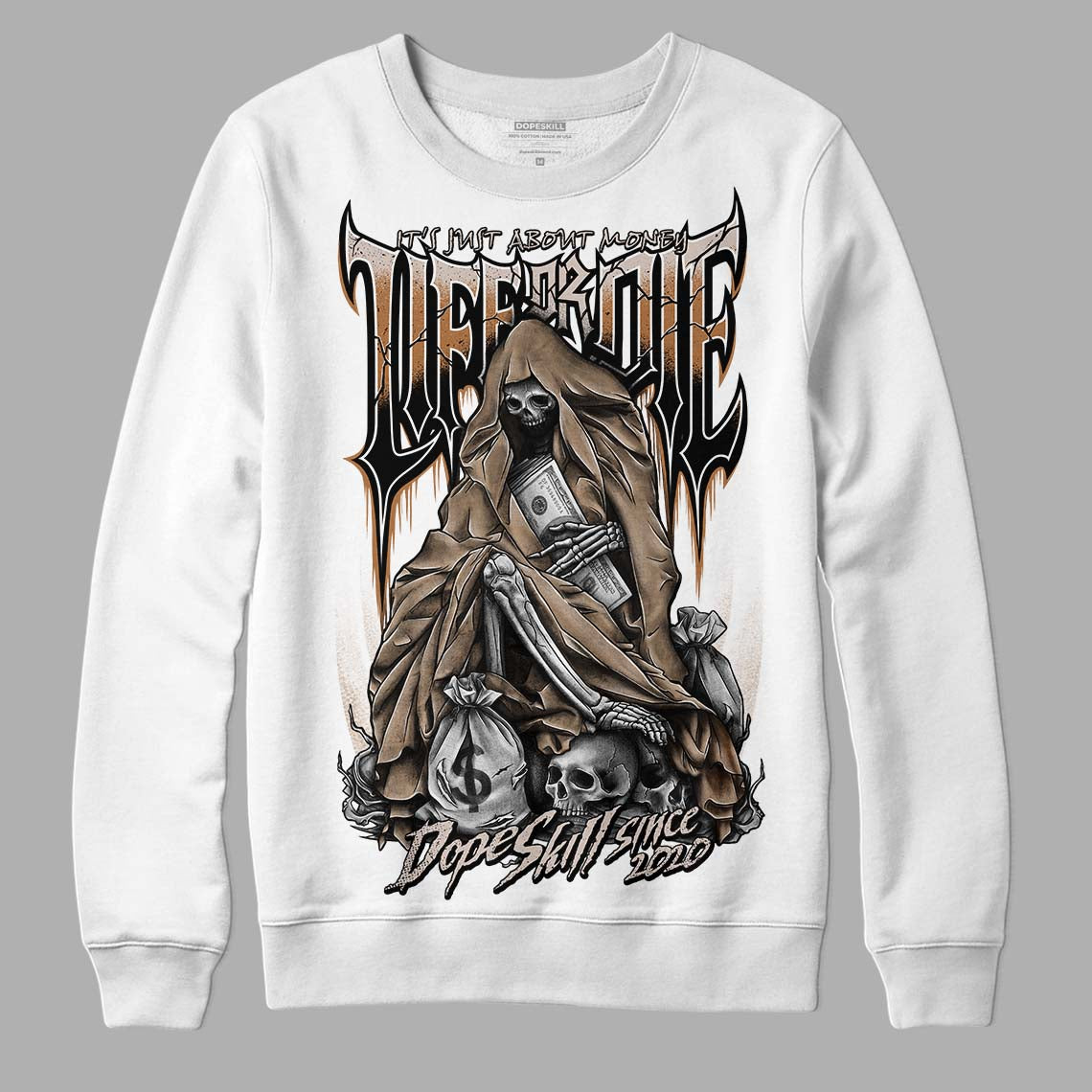 Jordan 3 Retro Palomino DopeSkill Sweatshirt Life or Die Graphic Streetwear - White