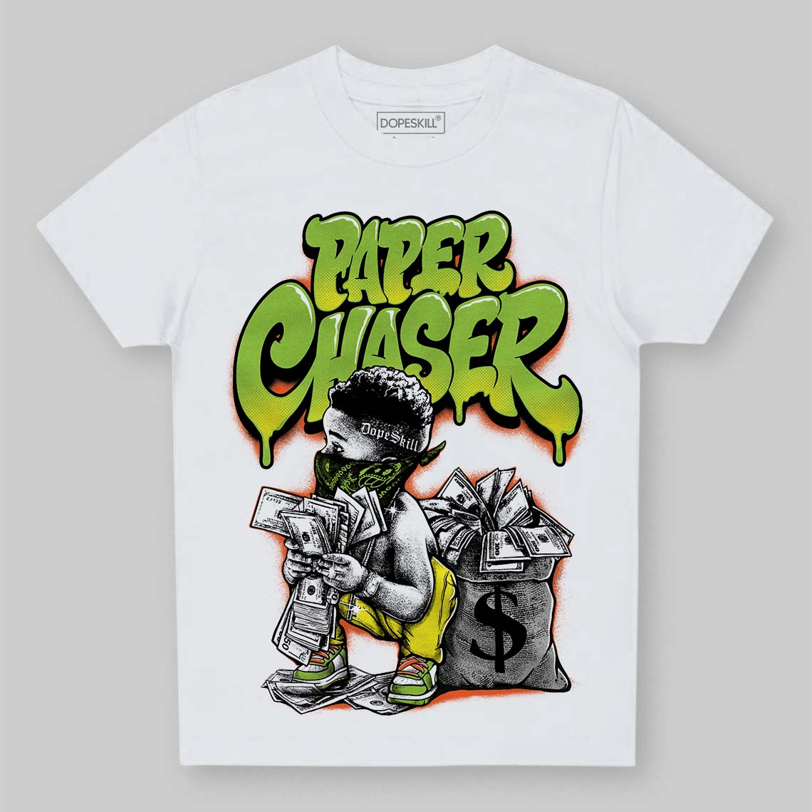 Neon Green Sneakers DopeSkill Toddler Kids T-shirt Paper Chaser Boy Graphic Streetwear - White