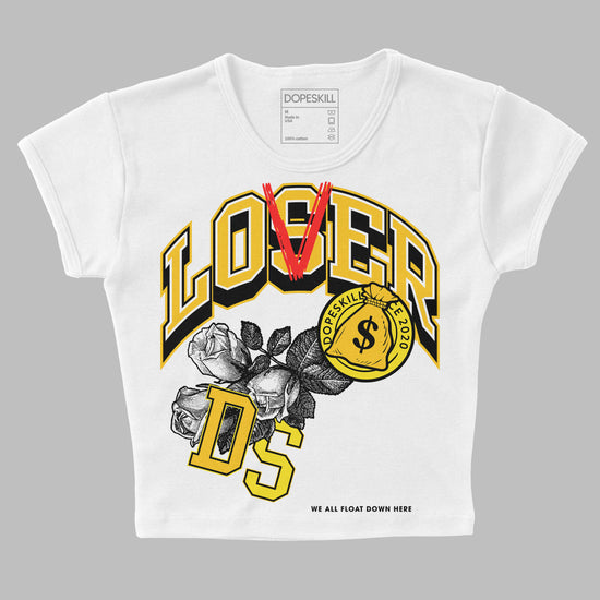 Jordan 4 Retro “Vivid Sulfur” DopeSkill Women's Crop Top Loser Lover Graphic Streetwear - White 