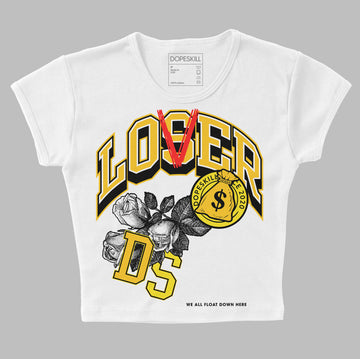 Jordan 4 Retro “Vivid Sulfur” DopeSkill Women's Crop Top Loser Lover Graphic Streetwear - White 